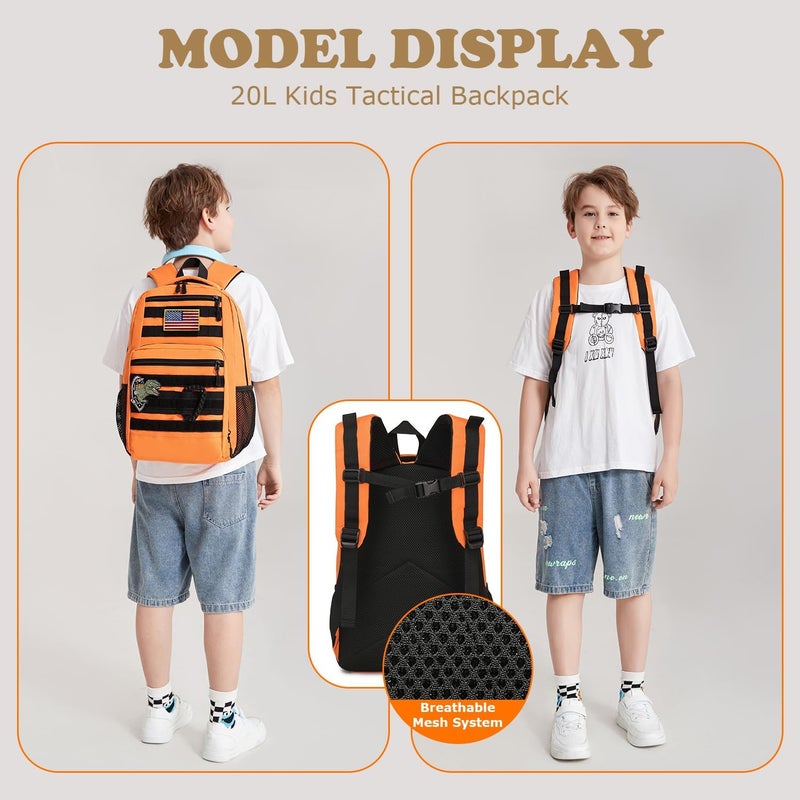 XINTREY Kids tactical Backpack for Boys School Bag 20L mini Children Backpack for Outdoor Camping Travel (Orange) - Image 2
